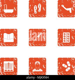 Clinical case icons set. Grunge set of 9 clinical case vector icons for web isolated on white background Stock Vector