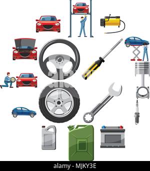 Car service icons set in cartoon style. Car repair service set collection vector illustration Stock Vector