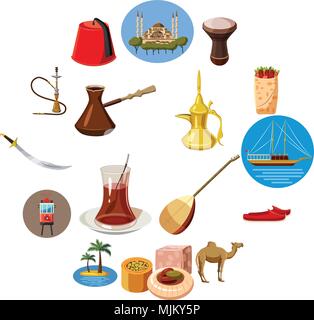 Cartoon Turkey icons set. Universal Turkey icons to use for web and mobile UI, set of basic Turkey elements isolated vector illustration Stock Vector
