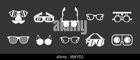 Glasses icon set vector white isolated on grey background Stock Vector