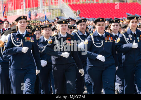 SAMARA - MAY 5: Dress rehearsal of military parade during celebration of the Victory day in the Great Patriotic War - russian soldiers marching on the Stock Photo
