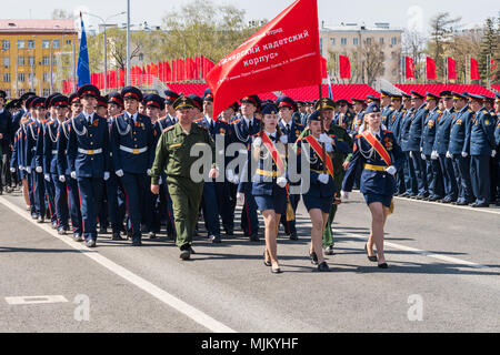 SAMARA - MAY 5: Dress rehearsal of military parade during celebration of the Victory day in the Great Patriotic War - russian soldiers marching on the Stock Photo