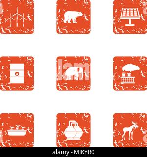 Chemical factory icons set. Grunge set of 9 chemical factory vector icons for web isolated on white background Stock Vector