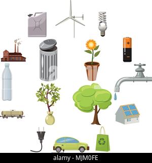 Ecology icons set in cartoon style isolated on white background Stock Vector