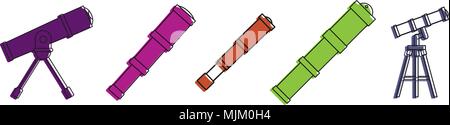 Telescope icon set. Color outline set of telescope vector icons for web design isolated on white background Stock Vector