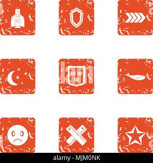 Nighttime icons set, grunge style Stock Vector