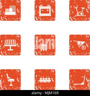 Place of engineering icons set, grunge style Stock Vector