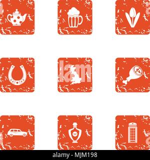 Convivial icons set, grunge style Stock Vector