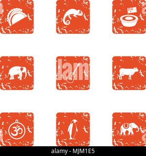Important animal icons set, grunge style Stock Vector