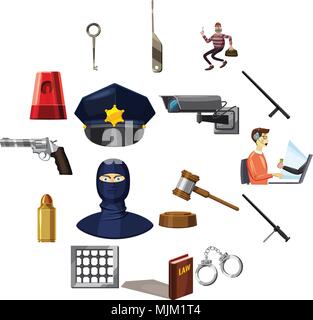 Criminal symbols icons set, cartoon style Stock Vector