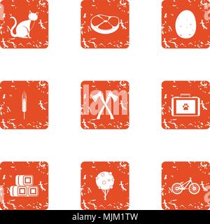 Favorite pet icons set, grunge style Stock Vector