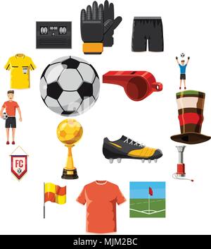 Soccer icons set football, cartoon style Stock Vector