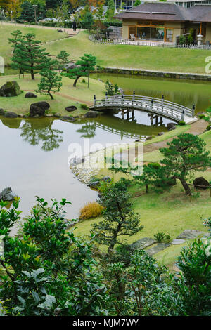 Gyokusen inmaru, traditional japanese garden with ponds in the city of Kanazawa, Japan Stock Photo