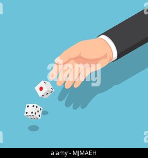 Flat 3d isometric businessman hands throwing the dice. Business risk and gambling concept. Stock Vector