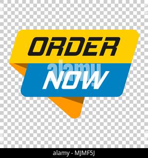 Order now banner badge icon. Vector illustration on isolated transparent background. Business concept order now pictogram. Stock Vector