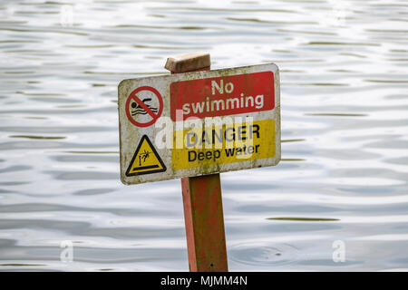 No swimming sign, deep water Stock Photo