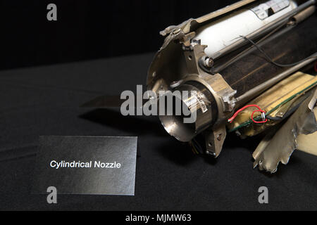 Iranian-made anti-tank missile systems are guided weapons designed to defeat armored vehicles. On Dec. 12, 2017, a sign describing the design of such missiles was displayed at Joint Base Anacostia-Bolling in Washington, D.C., as part of a multinational evidence collection concerning United Nations Security Council Resolutions 2216 and 2231. The archival image documents the informational display panel. Stock Photo