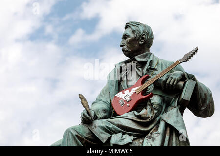 Aleksander Fredro monument in Wrocław during the Thanks Jimi Festival. Stock Photo