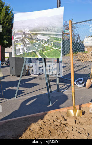 A construction draft of the new San Onofre Elementary School was on display to the attendees of the groundbreaking ceremony aboard Camp Pendleton Calif., Dec. 14, 2017. The ceremony was held to begin the construction for the new elementary school. The school will be able to hold 900 students, have computer labs with wireless internet, and a improved science, technology, engineering, mathematics program. (U.S. Marine Corps photo by Pfc. Drake Nickels) Stock Photo