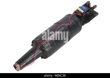 IED (improvised explosive device) with 125mm USSR Tank HEAT Projectile isolated on white background Stock Photo