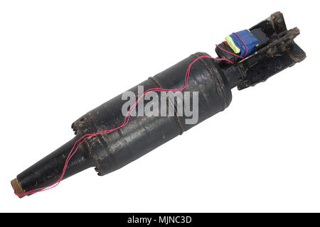 IED (improvised explosive device) with 125mm USSR Tank HEAT Projectile isolated on white background Stock Photo