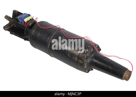 IED (improvised explosive device) with 125mm USSR Tank HEAT Projectile isolated on white background Stock Photo