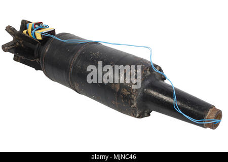 IED (improvised explosive device) with 125mm USSR Tank HEAT Projectile isolated on white background Stock Photo