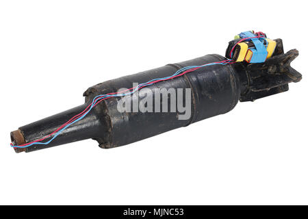 IED (improvised explosive device) with 125mm USSR Tank HEAT Projectile isolated on white background Stock Photo