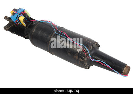 IED (improvised explosive device) with 125mm USSR Tank HEAT Projectile isolated on white background Stock Photo