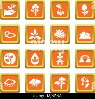Nature icons set orange square vector Stock Vector