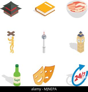 Hearty meal icons set, isometric style Stock Vector