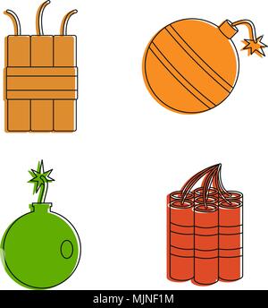 Bomb icon set, color outline style Stock Vector