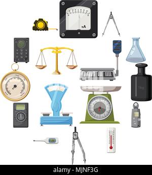 Measure precision tools icons set, cartoon style Stock Vector