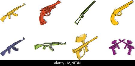 Guns icon set, color outline style Stock Vector