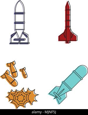 Air rocket icon set, color outline style Stock Vector