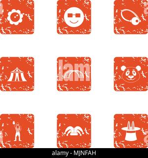 Circus style icons set, grunge style Stock Vector