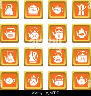 Teapot icons set orange square vector Stock Vector