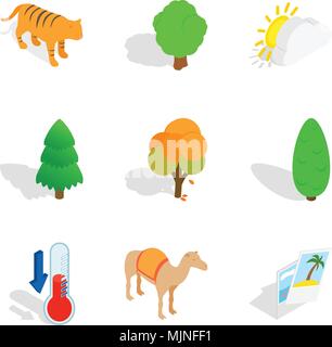 Wildlife sanctuary icons set, isometric style Stock Vector