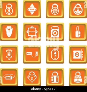 Lock door types icons set orange square vector Stock Vector
