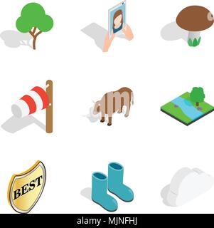 Wild animal icons set, isometric style Stock Vector