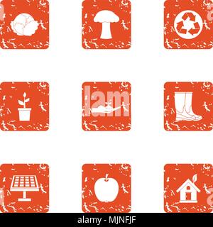 Green recycling icons set, grunge style Stock Vector