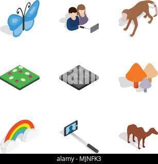 Reservation park icons set, isometric style Stock Vector
