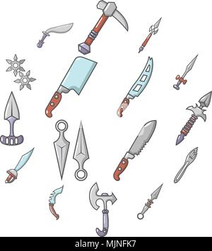Steel arms items icons set, cartoon style Stock Vector