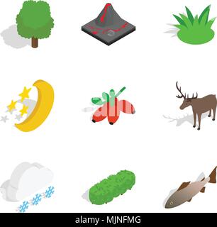 Natural reserve icons set, isometric style Stock Vector