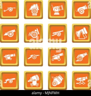 Cannon retro icons set orange square vector Stock Vector
