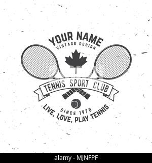 Tennis club badge. Vector illustration. Concept for shirt, print, stamp or tee. Vintage typography design with tennis racket and ball silhouette. Live Stock Vector