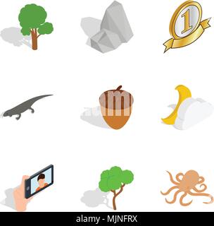 Nature preserve icons set, isometric style Stock Vector
