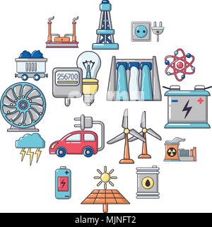 Energy sources icons set, cartoon style Stock Vector