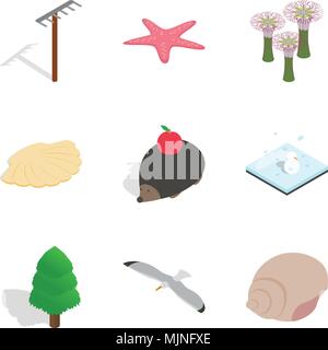 Wildlife preservation icons set, isometric style Stock Vector