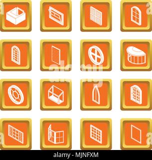 Window forms icons set orange square vector Stock Vector